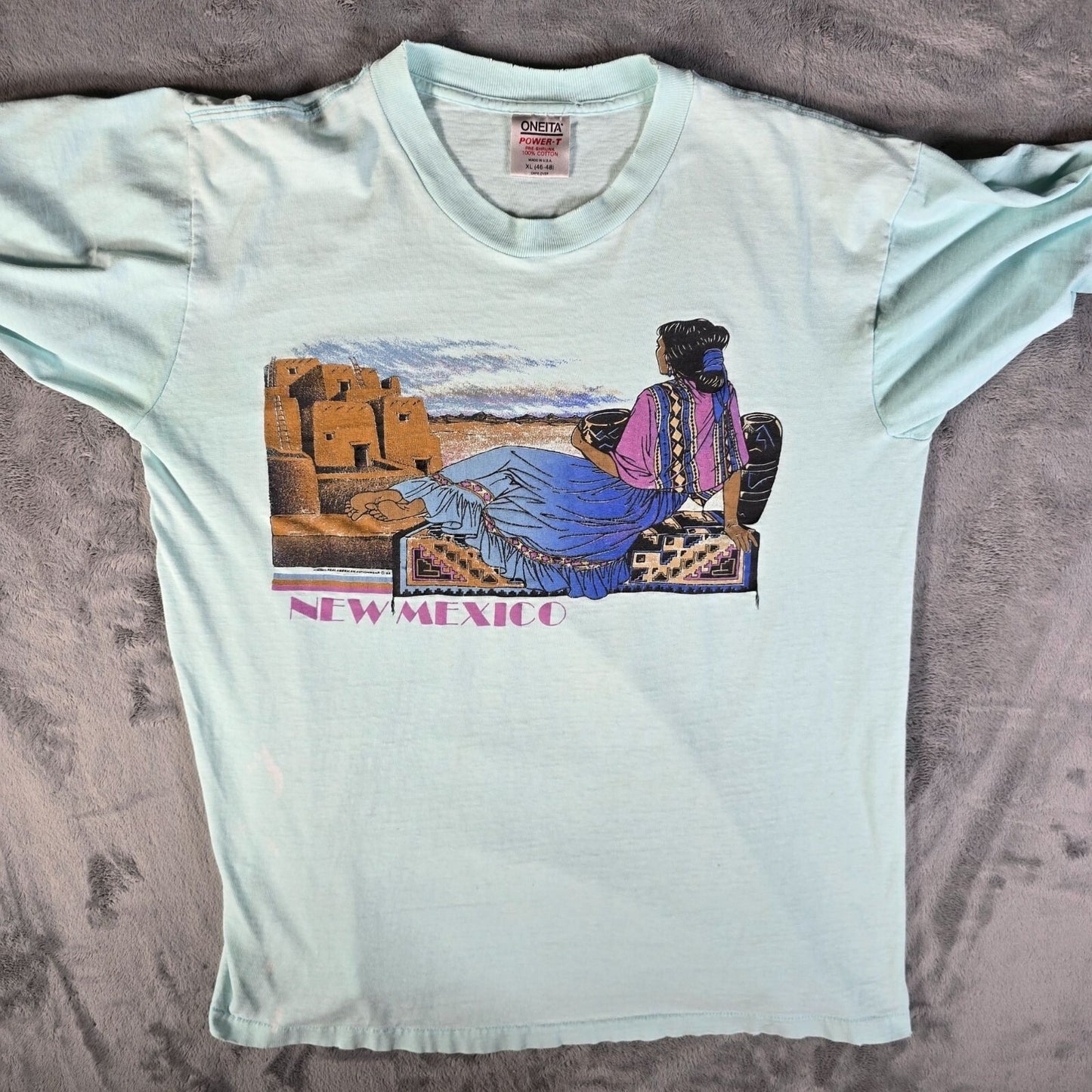 Vintage Late 1980s New Mexico Pueblo Woman Southwestern Graphic T-Shirt (L)
