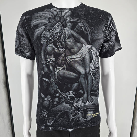 2000s Costa Maya, Mahahual Mexico Aztec Warrior AOP All Over Print T-Shirt (M)