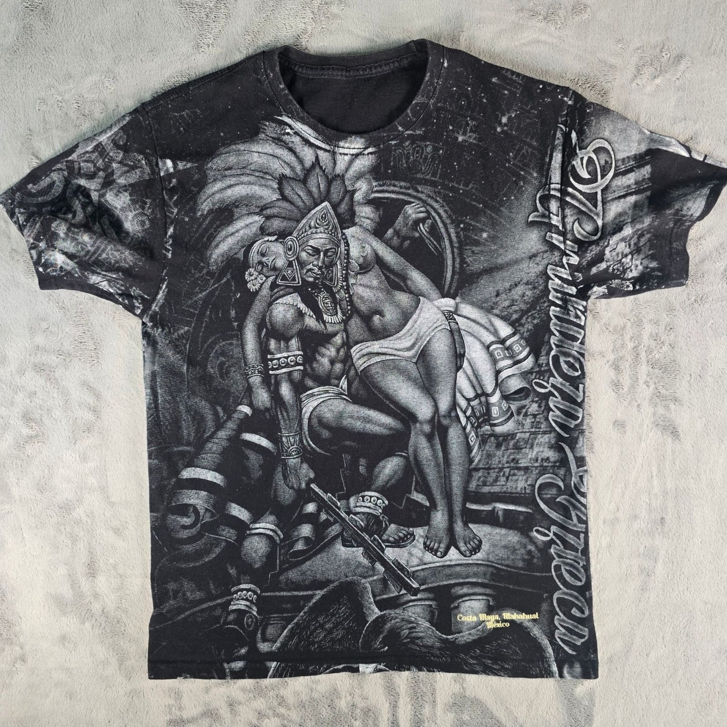 2000s Costa Maya, Mahahual Mexico Aztec Warrior AOP All Over Print T-Shirt (M)