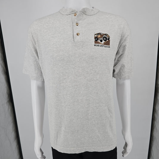 Vintage 1990s Cotton Deluxe Moab Jeep Safari Embroidered Henley T-Shirt (L)