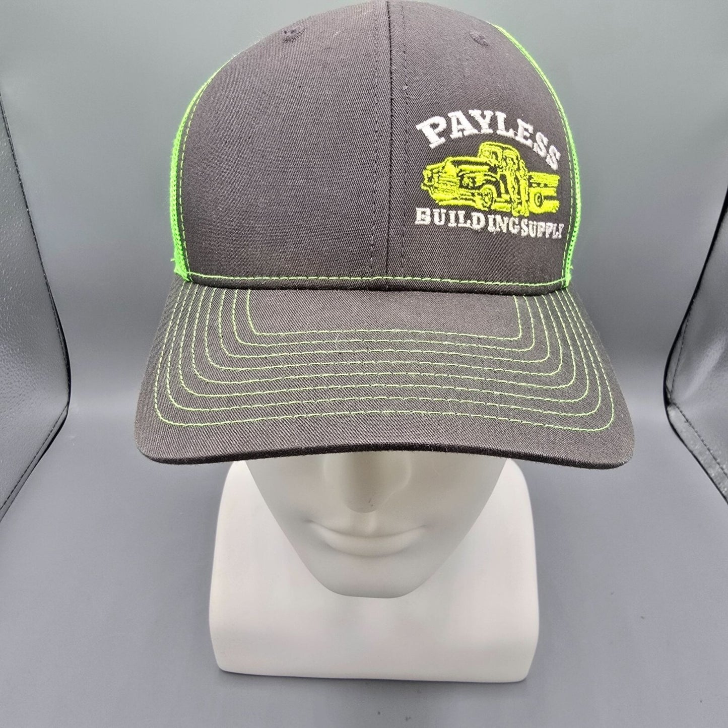 Payless Building Supply Gray & Neon Green Mesh Richardson #112 Trucker Hat *Fair