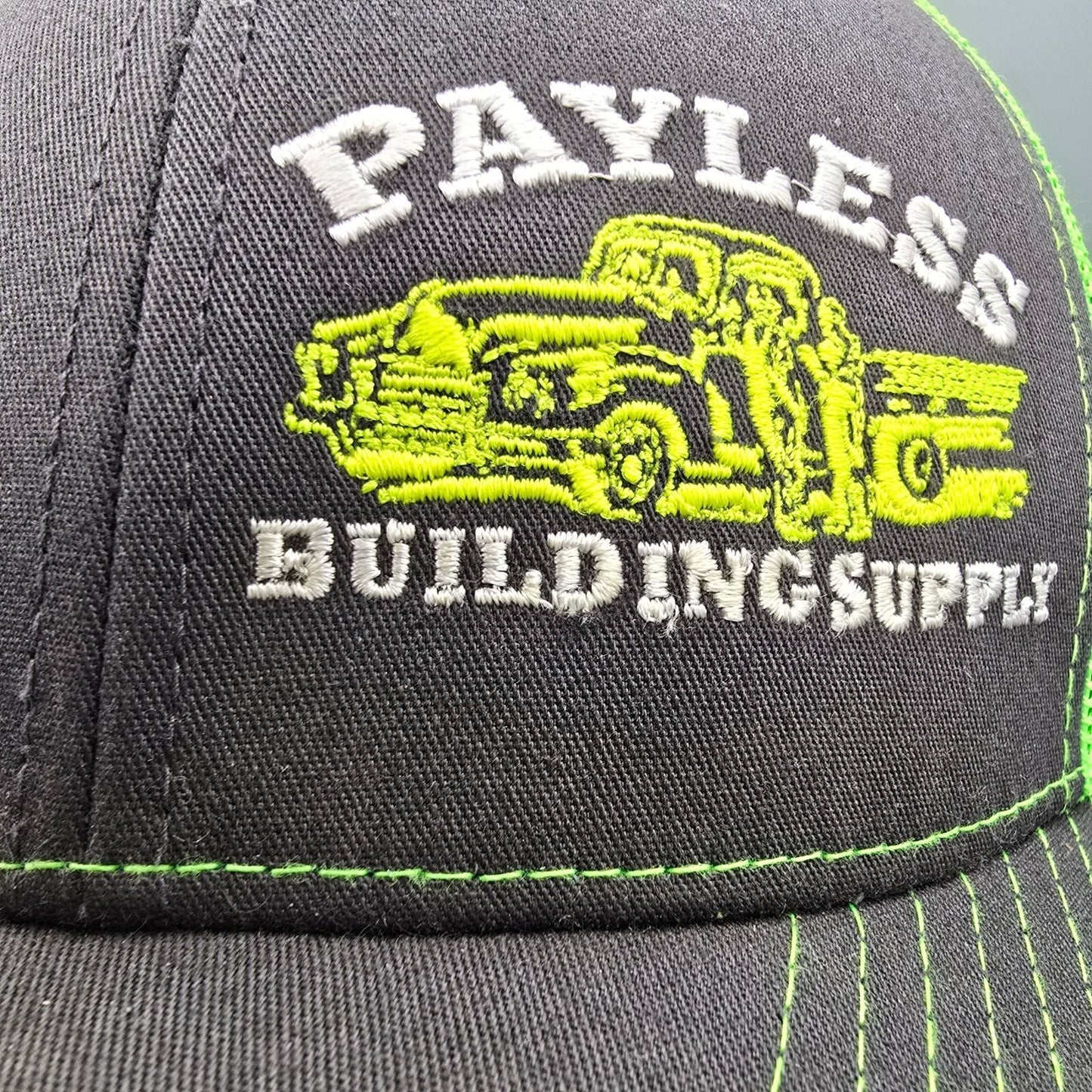 Payless Building Supply Gray & Neon Green Mesh Richardson #112 Trucker Hat *Fair