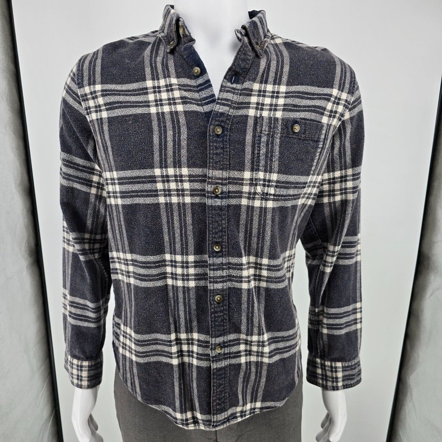 J.Crew 2016 Mens Faded Wool-Blend Flannel Button-Down Navy Shirt (Large)