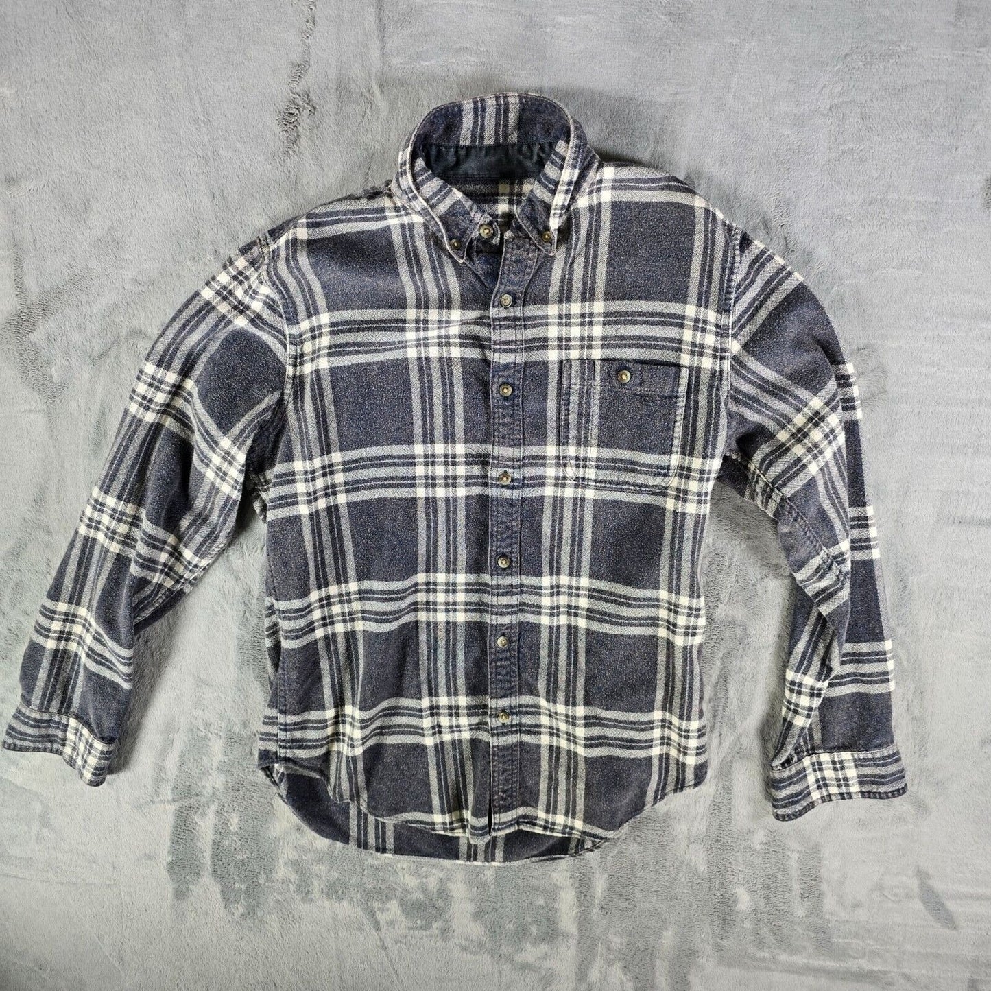 J.Crew 2016 Mens Faded Wool-Blend Flannel Button-Down Navy Shirt (Large)