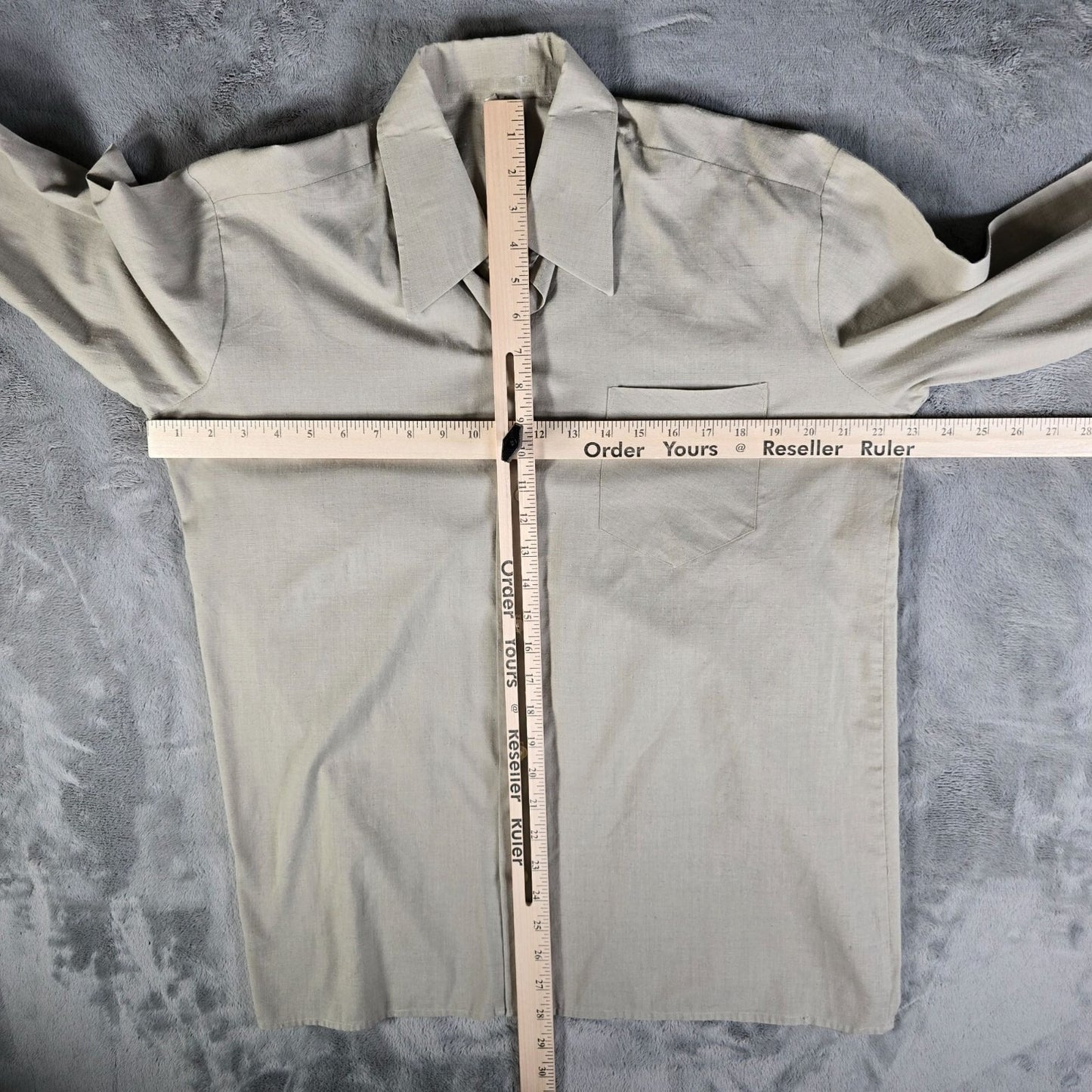 Vintage 1970s Taupe Wide Collar French Cuff Long Sleeve Pocket Dress Shirt (L)
