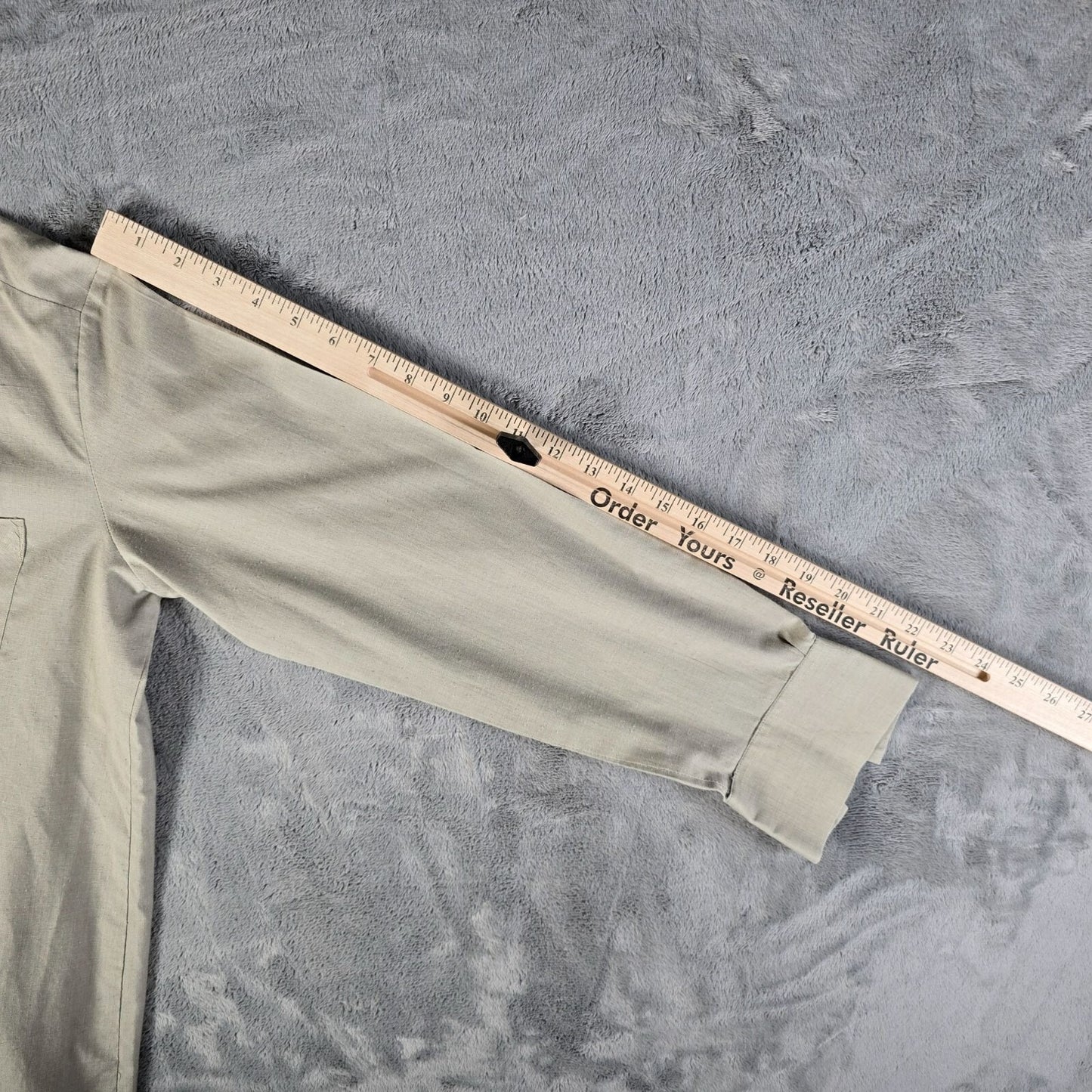 Vintage 1970s Taupe Wide Collar French Cuff Long Sleeve Pocket Dress Shirt (L)