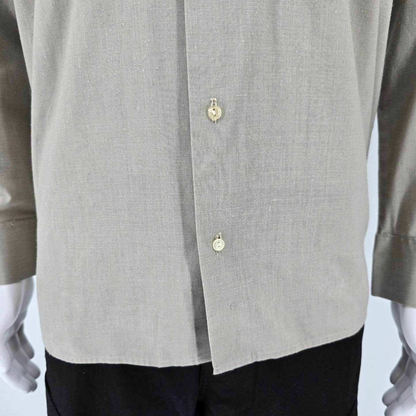 Vintage 1970s Taupe Wide Collar French Cuff Long Sleeve Pocket Dress Shirt (L)