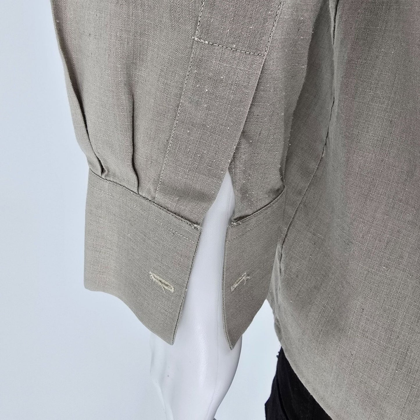 Vintage 1970s Taupe Wide Collar French Cuff Long Sleeve Pocket Dress Shirt (L)