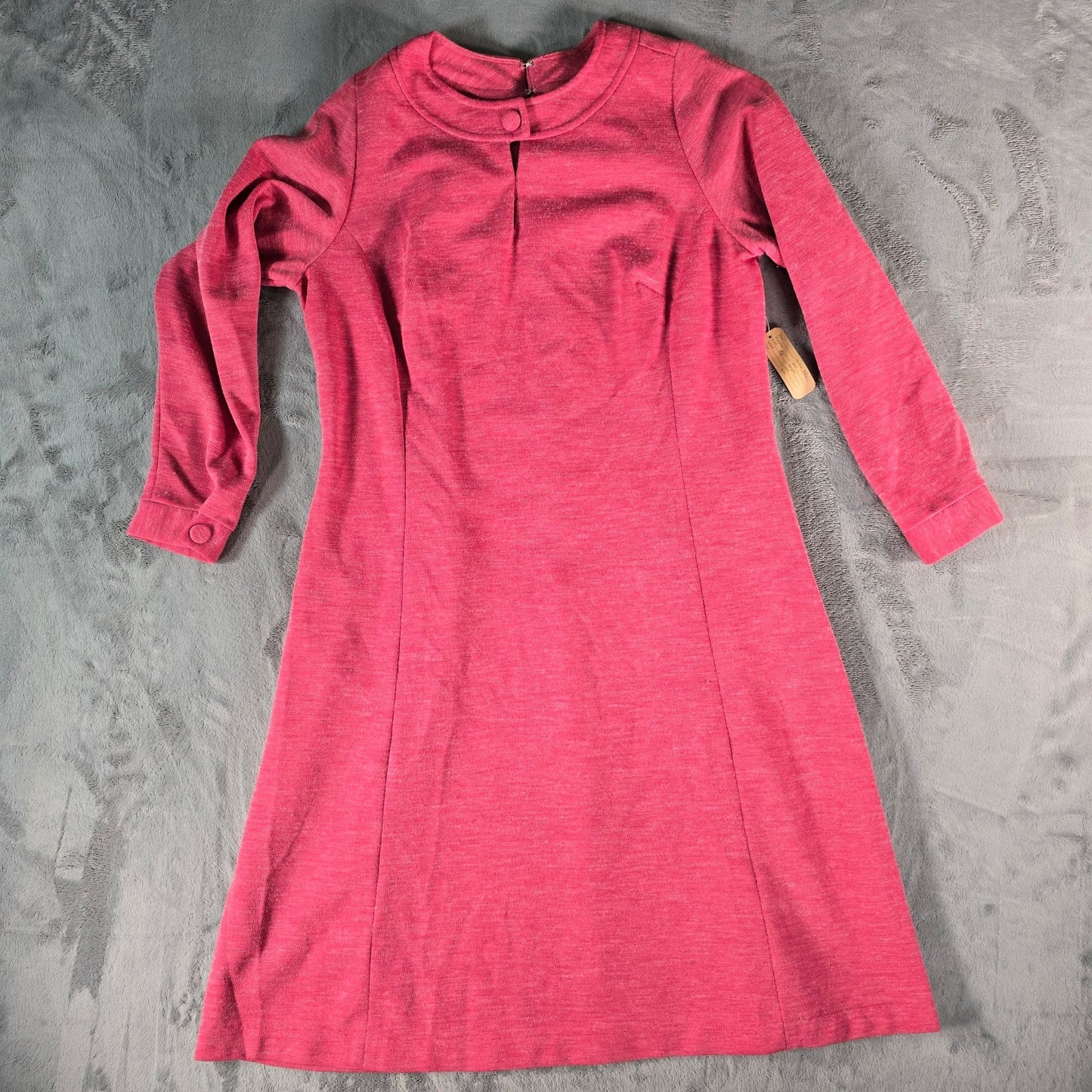 Vintage Early 1970s Rose Heather Belted A-Line Knit Mod Dress (Size 14/L)