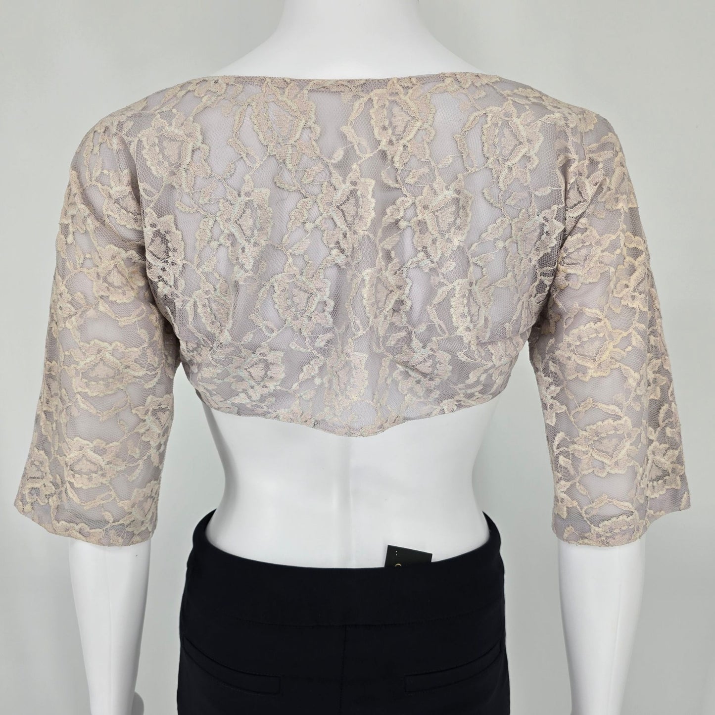 Distressed Vintage 1960s Lace Crop Covered Button Bridal Shrug Top (Small) *Fair