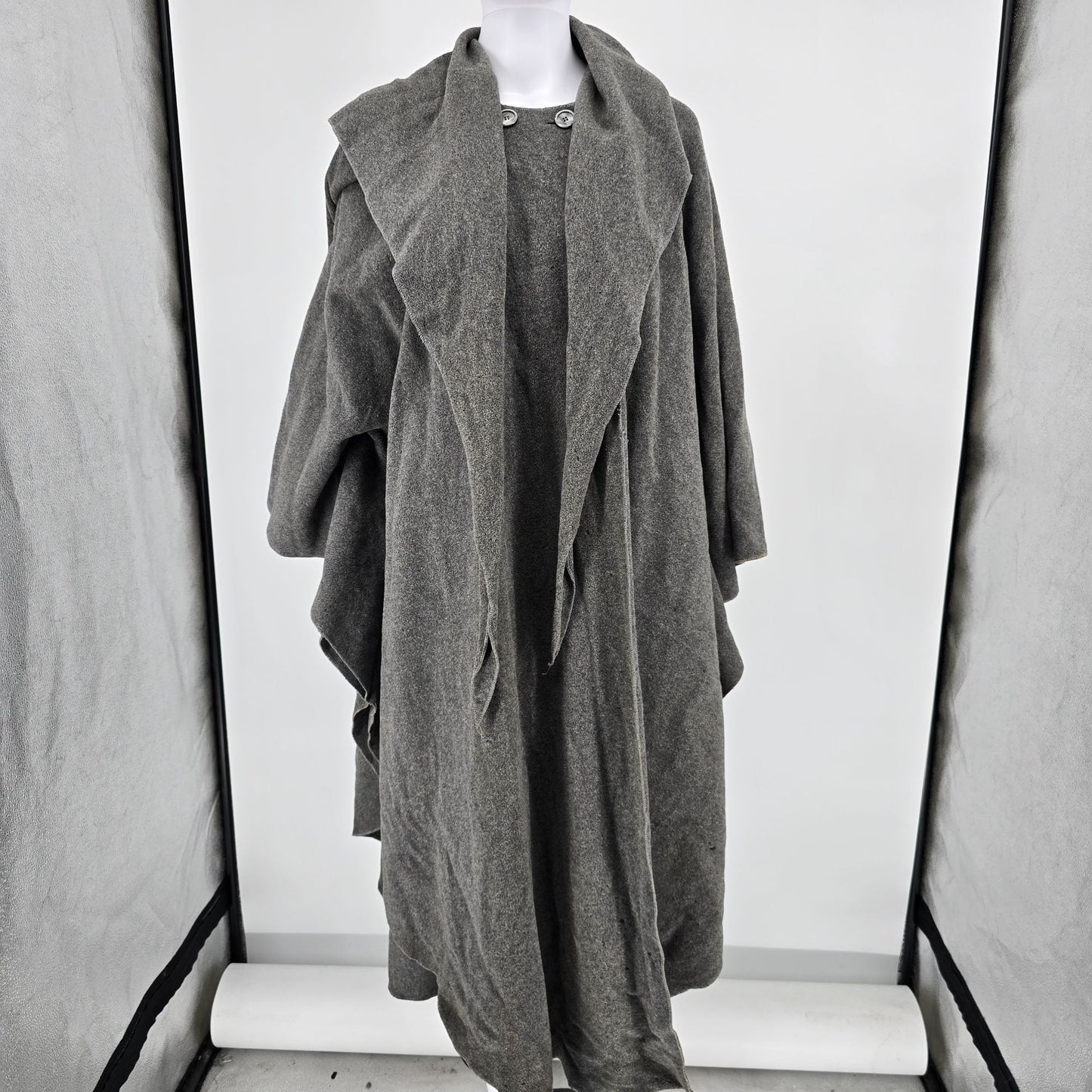 Distressed Vintage 1950s Sidney Haber Gray Hooded Wool Cloak (One Size)