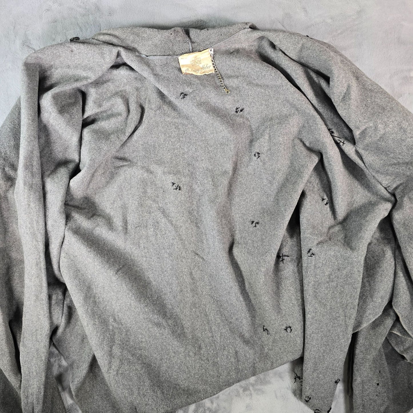 Distressed Vintage 1950s Sidney Haber Gray Hooded Wool Cloak (One Size)