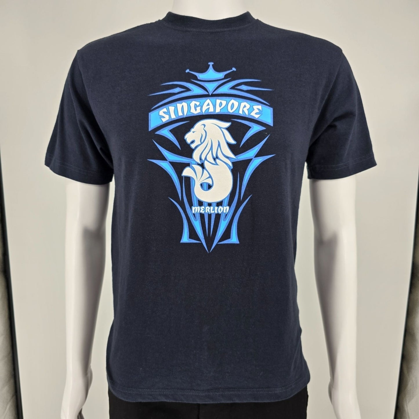 Vintage Y2K Guardian Angel Singapore Merlion Navy Blue Souvenir T-Shirt (M)