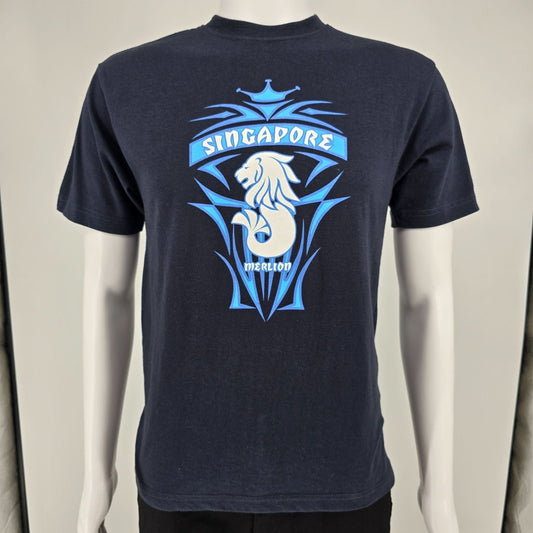 Vintage Y2K Guardian Angel Singapore Merlion Navy Blue Souvenir T-Shirt (M)