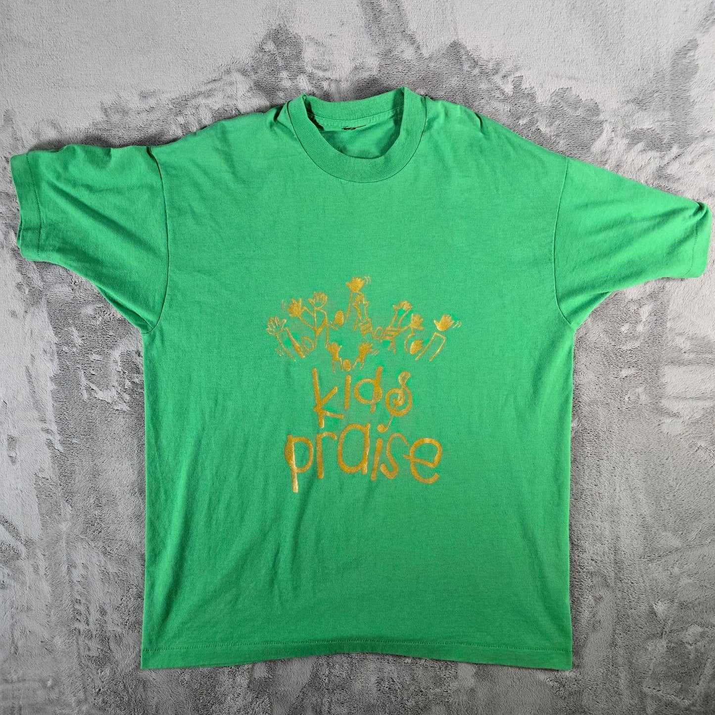Vintage 1990s "Kids Praise" Marantha! Christian Music Kelly Green T-Shirt (L/XL)