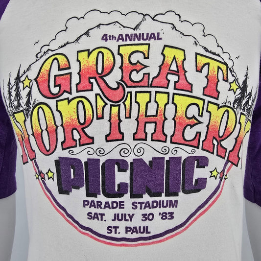 Vintage 1983 Great Northern Picnic St. Paul Rock Festival Raglan T-Shirt (S)