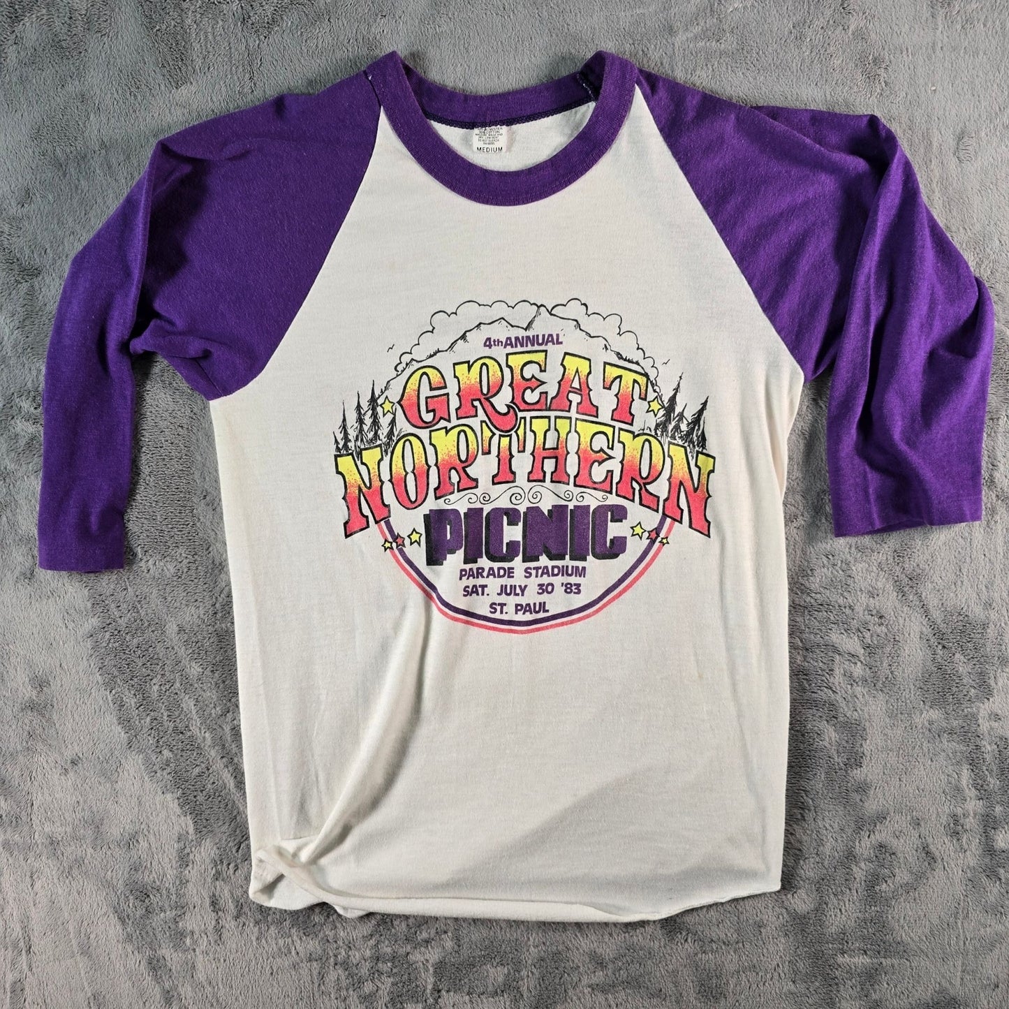 Vintage 1983 Great Northern Picnic St. Paul Rock Festival Raglan T-Shirt (S)