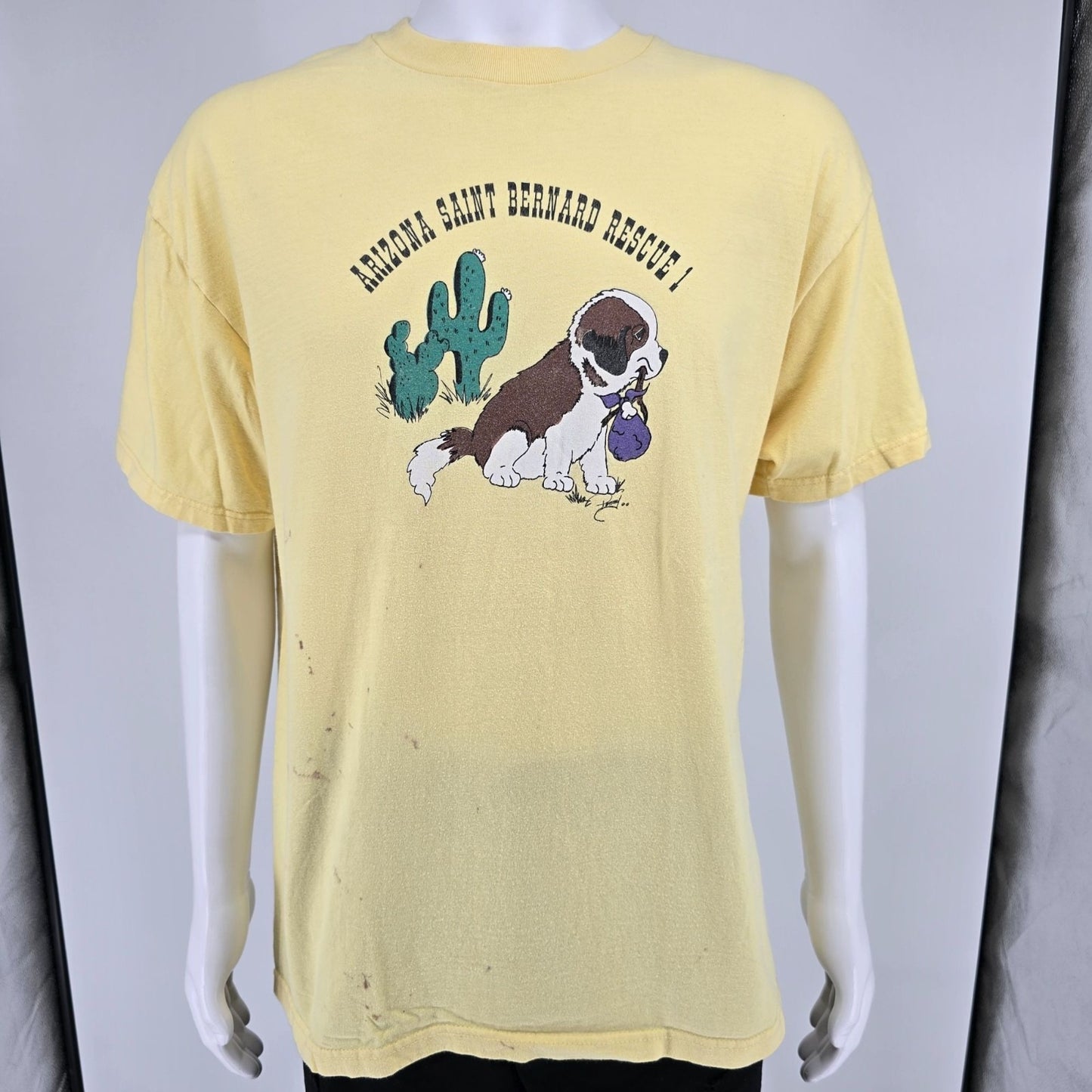 Distressed Vintage Y2K Hanes Beefy-T Arizona Saint Bernard Rescue 1 T-Shirt (XL)