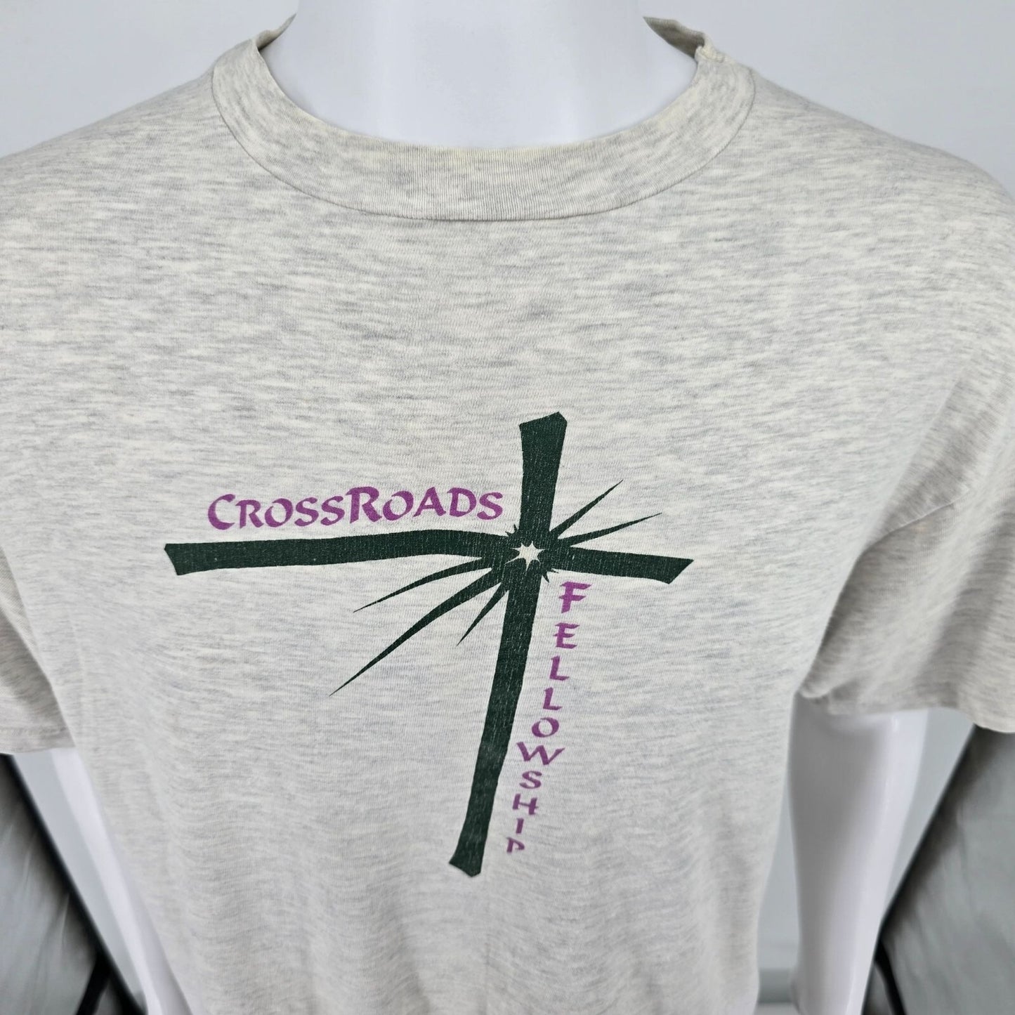 Yellowed Vintage 1990s Hanes Crossroads Fellowship Jeremiah 6:23 T-Shirt (XL)