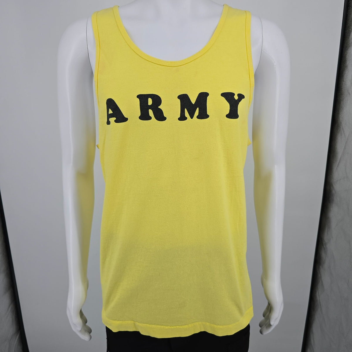 Vintage 1990s Fruit of the Loom "Army" Yellow Cotton Made in USA Tank Top (L)