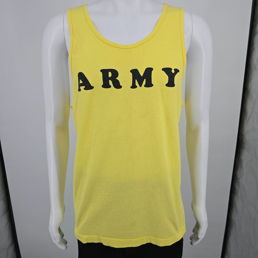 Vintage 1990s Fruit of the Loom "Army" Yellow Cotton Made in USA Tank Top (L)