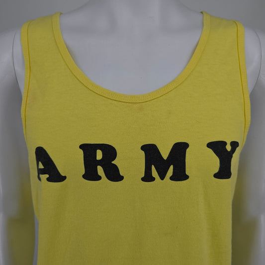 Vintage 1990s Fruit of the Loom "Army" Yellow Cotton Made in USA Tank Top (L)