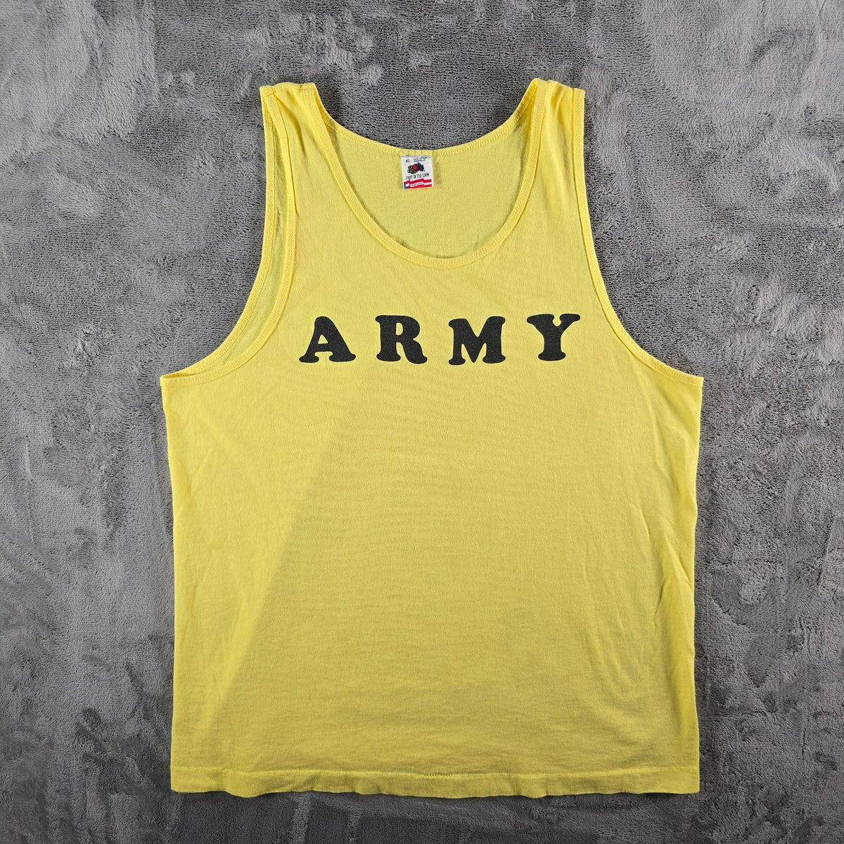Vintage 1990s Fruit of the Loom "Army" Yellow Cotton Made in USA Tank Top (L)