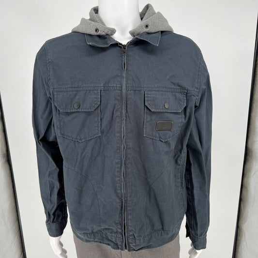 Quiksilver Men's Blue/Gray Canvas Utility Workwear Hooded Jacket (M/L)