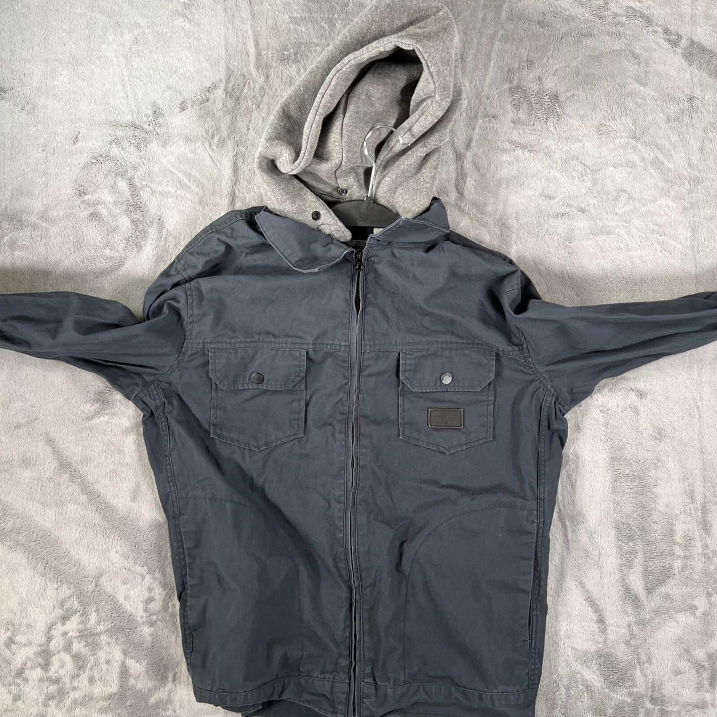 Quiksilver Men's Blue/Gray Canvas Utility Workwear Hooded Jacket (M/L)