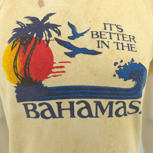 Thrashed Vintage 1980s "It's Better in the Bahamas" Short Sleeve Sweatshirt (M)