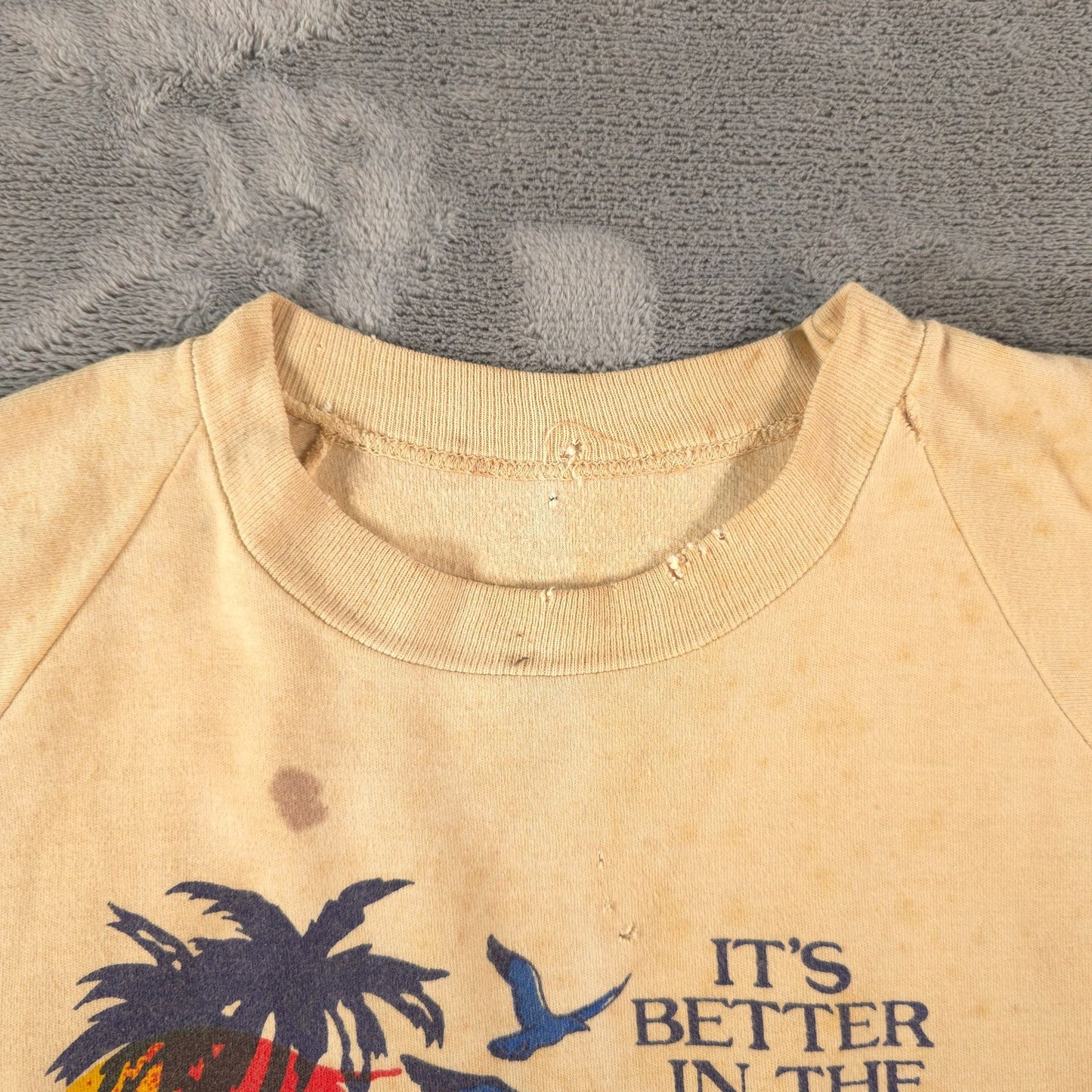 Thrashed Vintage 1980s "It's Better in the Bahamas" Short Sleeve Sweatshirt (M)