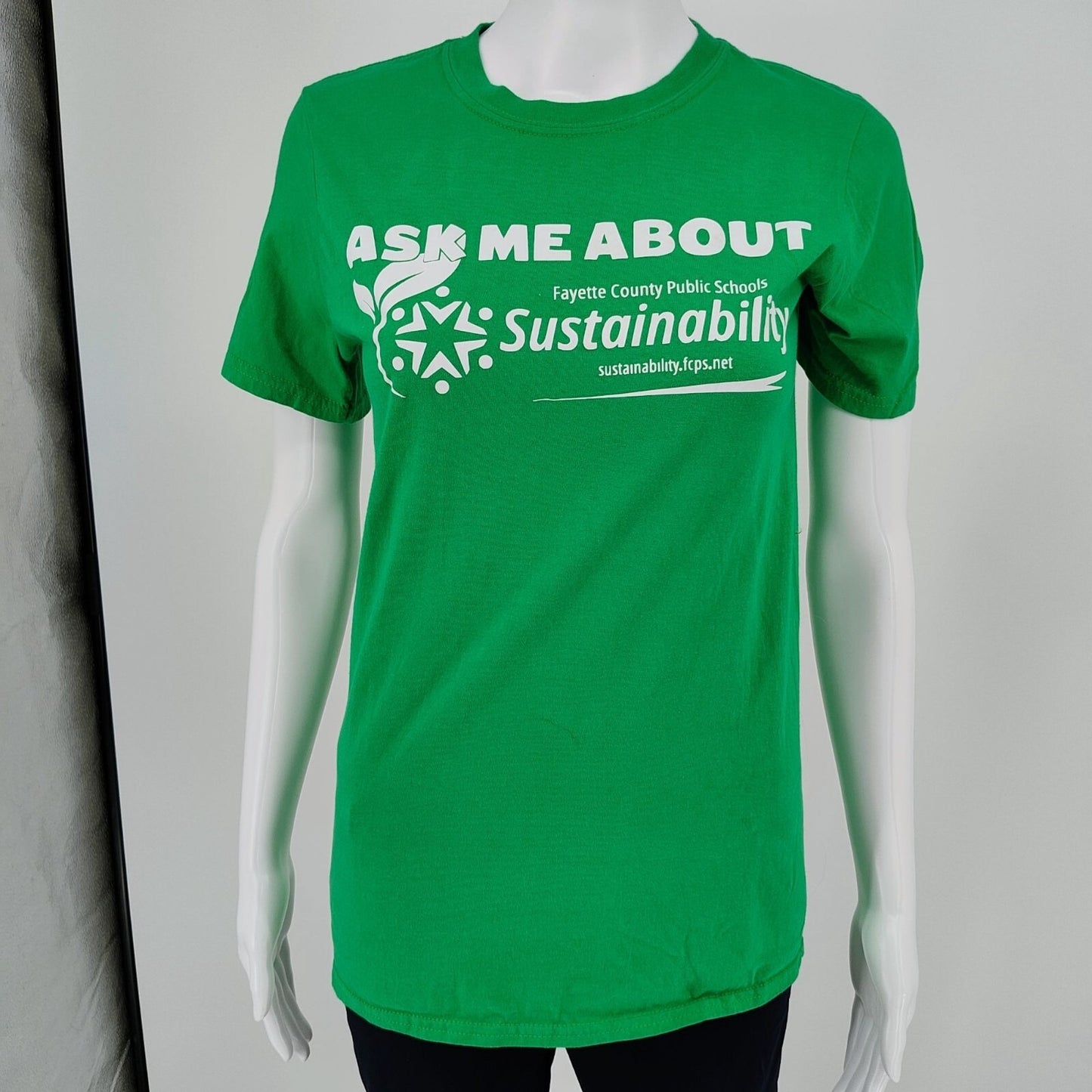 Fayette County Public Schools Green Ask Me About Sustainability T-Shirt (S)