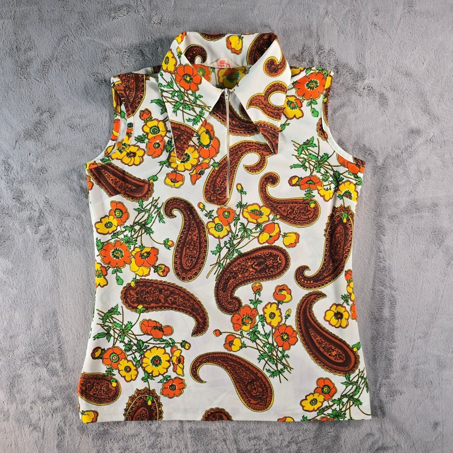 Vintage 1960s Laura Mae Life Press Paisley Print Quarter-Zip Mod Shell (M)