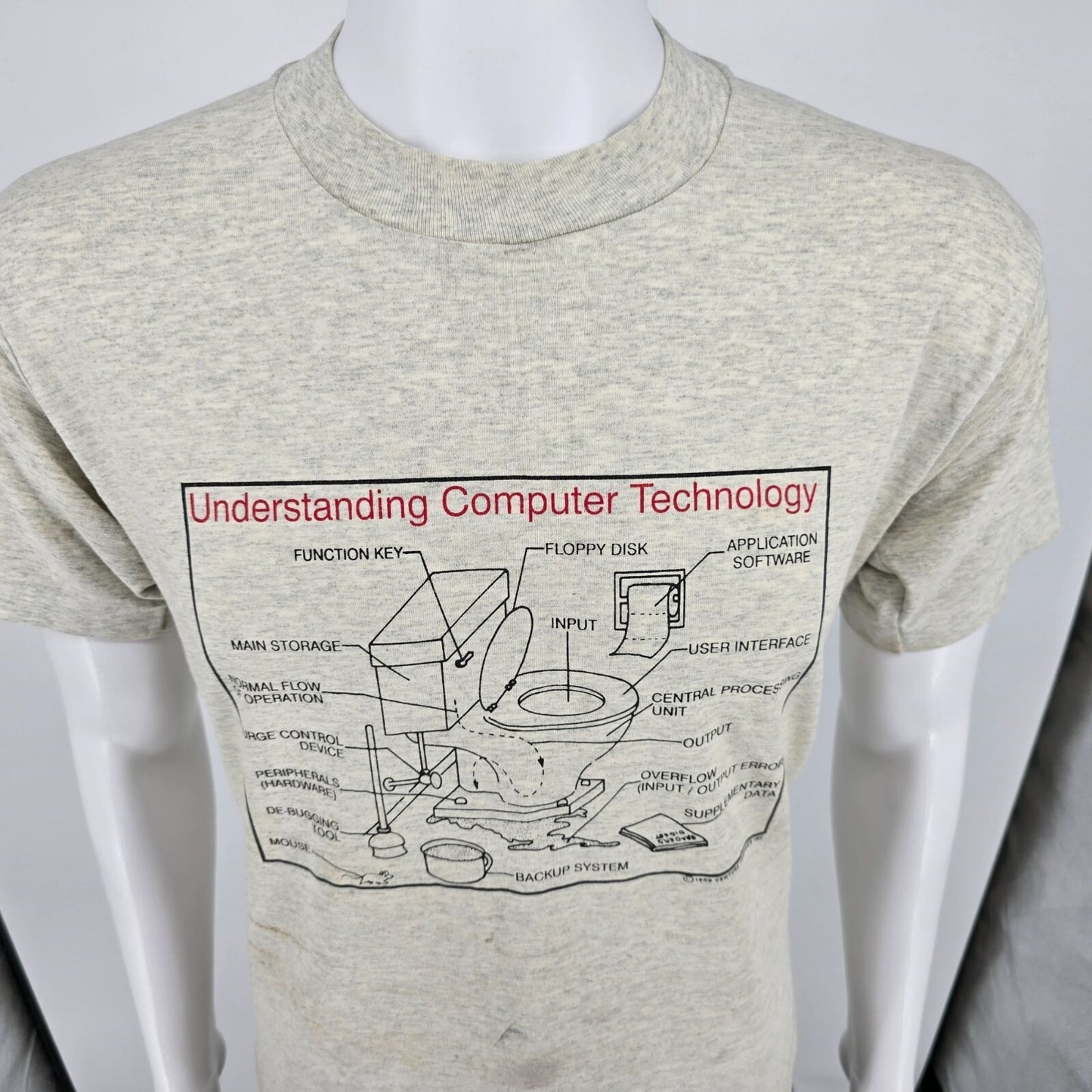 Distressed Vintage 1990s "Understanding Computer Technology" Toilet T-Shirt (M)