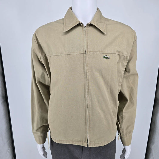 Vintage 80s/90s Izod Lacoste Mens Beige Harrington Style Crocodile Jacket (XL)