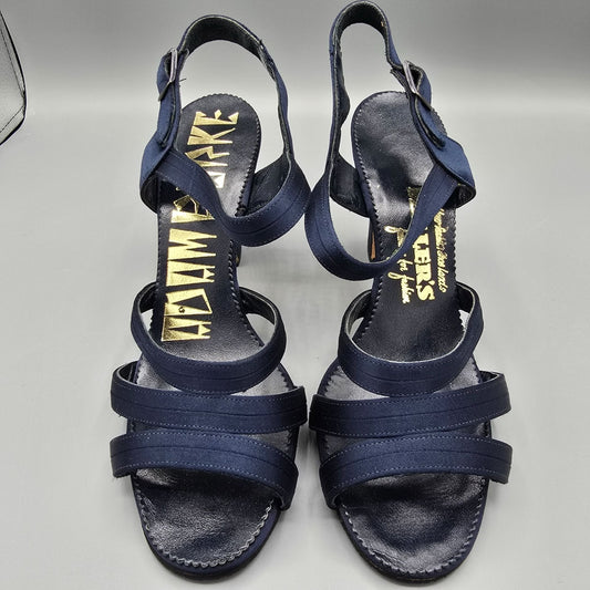 Vintage 1970s Adam Burke for Miller's Navy Satin Strappy Slingback Sandals -6.5M