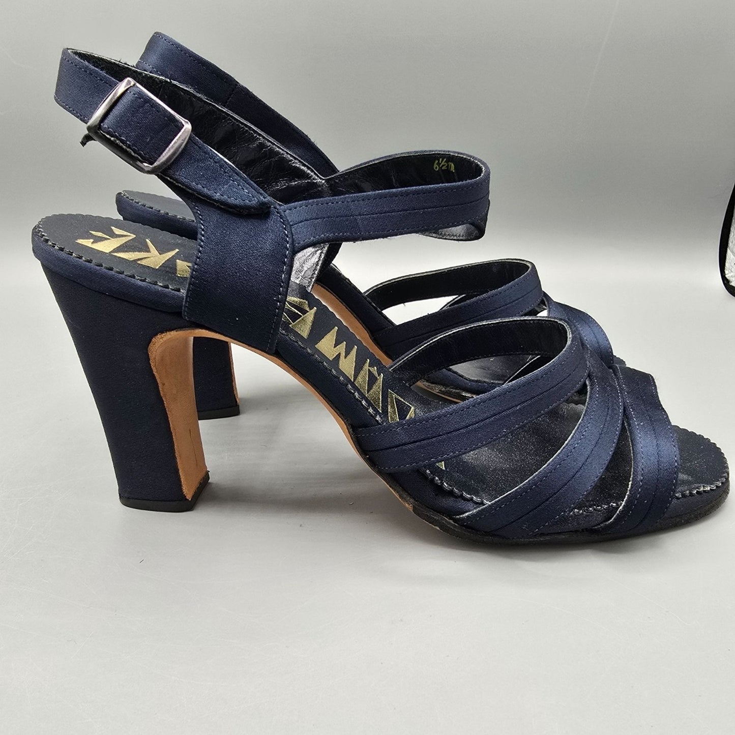 Vintage 1970s Adam Burke for Miller's Navy Satin Strappy Slingback Sandals -6.5M
