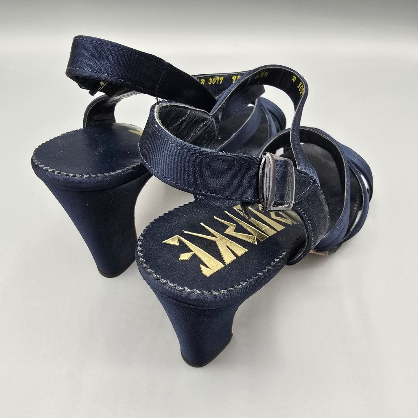 Vintage 1970s Adam Burke for Miller's Navy Satin Strappy Slingback Sandals -6.5M