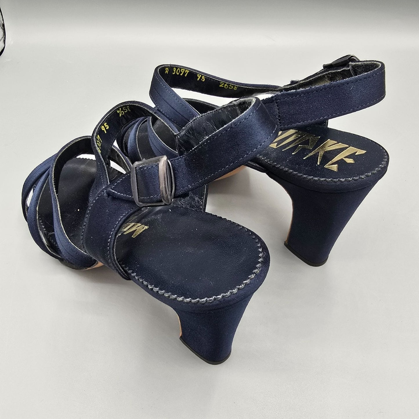 Vintage 1970s Adam Burke for Miller's Navy Satin Strappy Slingback Sandals -6.5M