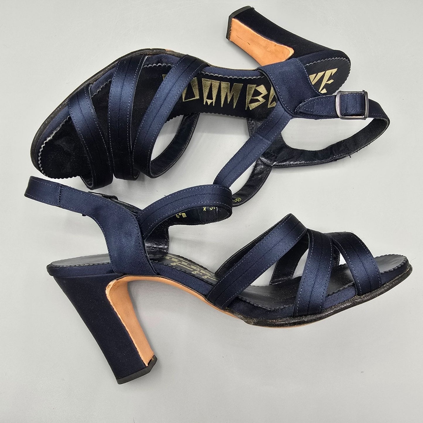 Vintage 1970s Adam Burke for Miller's Navy Satin Strappy Slingback Sandals -6.5M