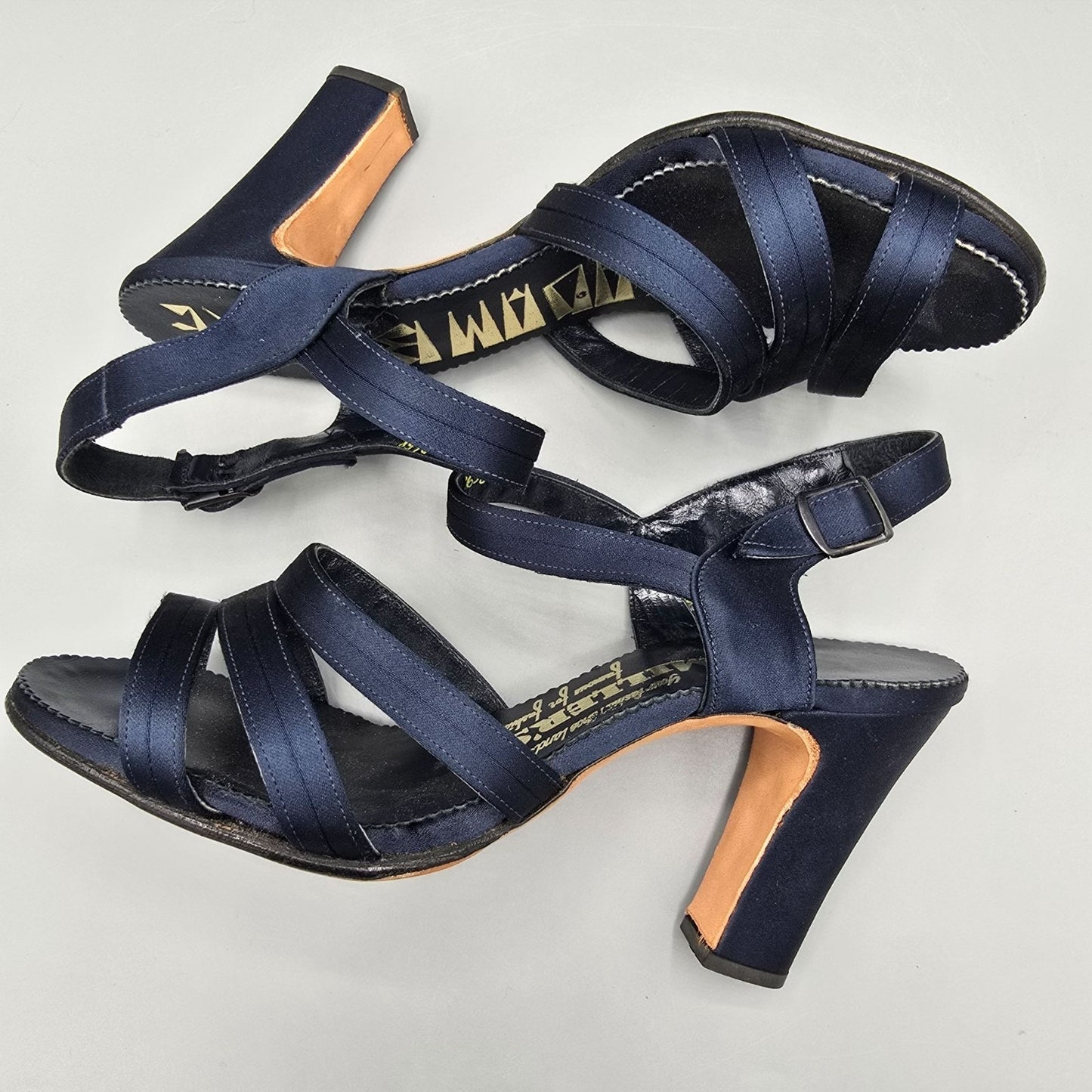 Vintage 1970s Adam Burke for Miller's Navy Satin Strappy Slingback Sandals -6.5M