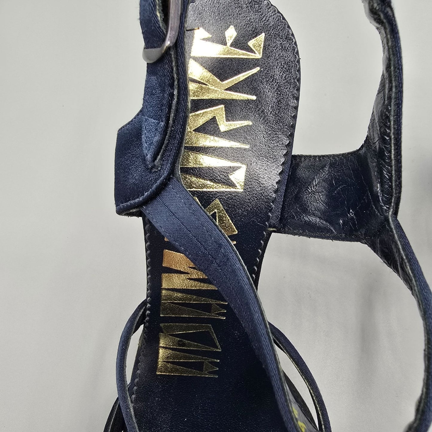 Vintage 1970s Adam Burke for Miller's Navy Satin Strappy Slingback Sandals -6.5M