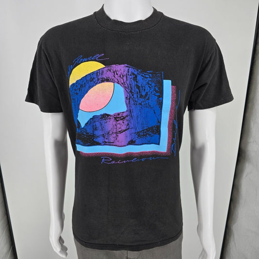 Vintage 1980s Lake Powell Rainbow Bridge Utah Black Graphic Art T-Shirt (L)