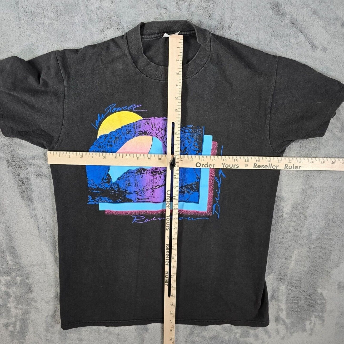 Vintage 1980s Lake Powell Rainbow Bridge Utah Black Graphic Art T-Shirt (L)