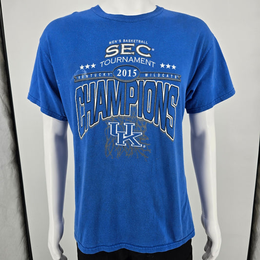 Distressed 2015 Kentucky Wildcats Basketball SEC Tournament Champions T-Shirt -L