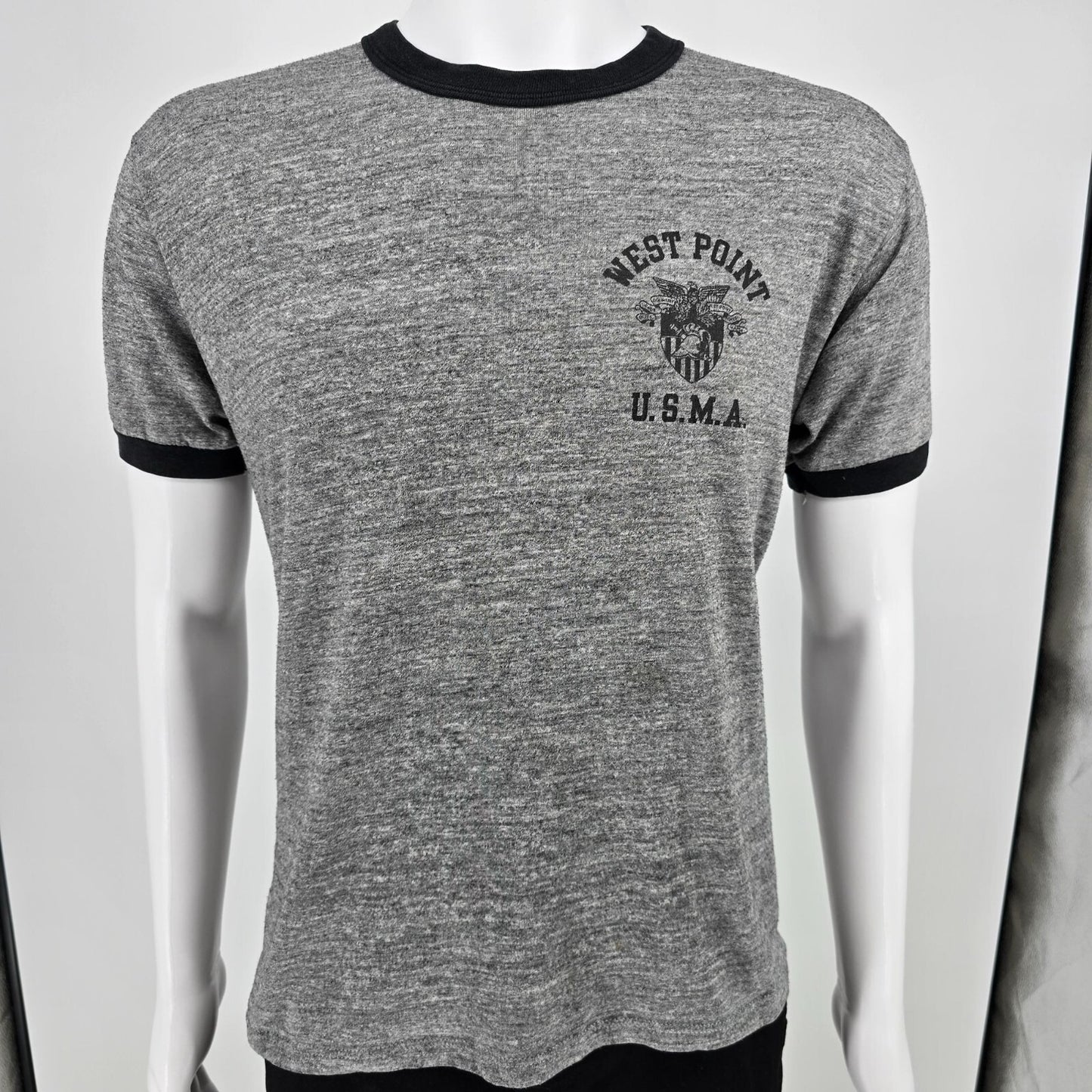 Vintage 1980s Jerzees West Point U.S.M.A Tri-blend Gray Ringer Tee T-Shirt (M/L)
