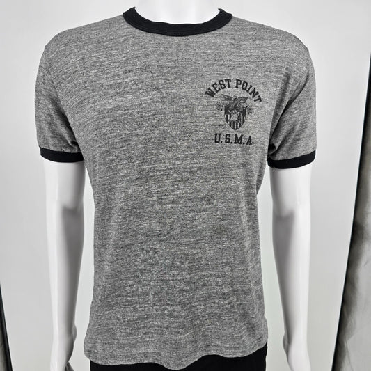 Vintage 1980s Jerzees West Point U.S.M.A Tri-blend Gray Ringer Tee T-Shirt (M/L)