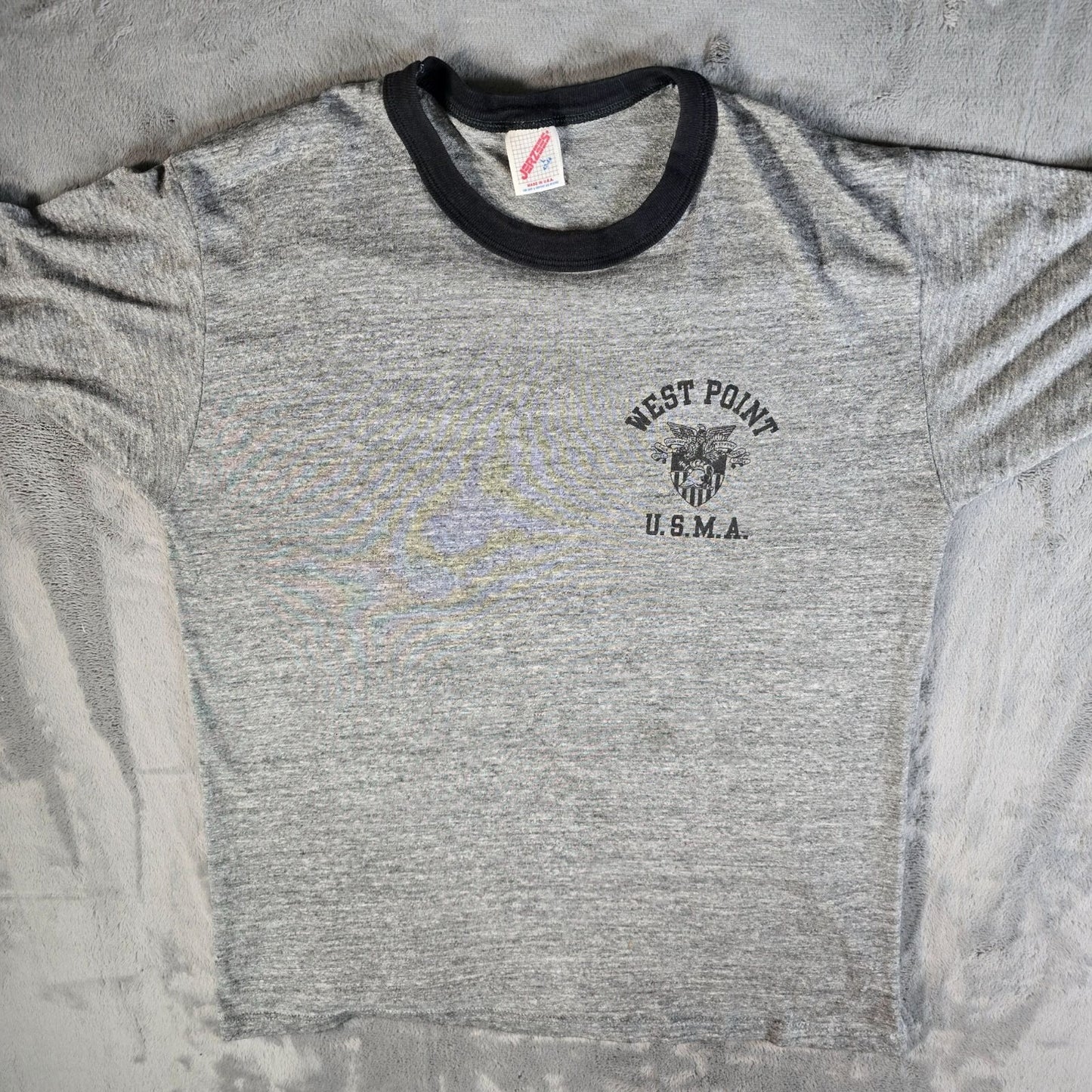 Vintage 1980s Jerzees West Point U.S.M.A Tri-blend Gray Ringer Tee T-Shirt (M/L)