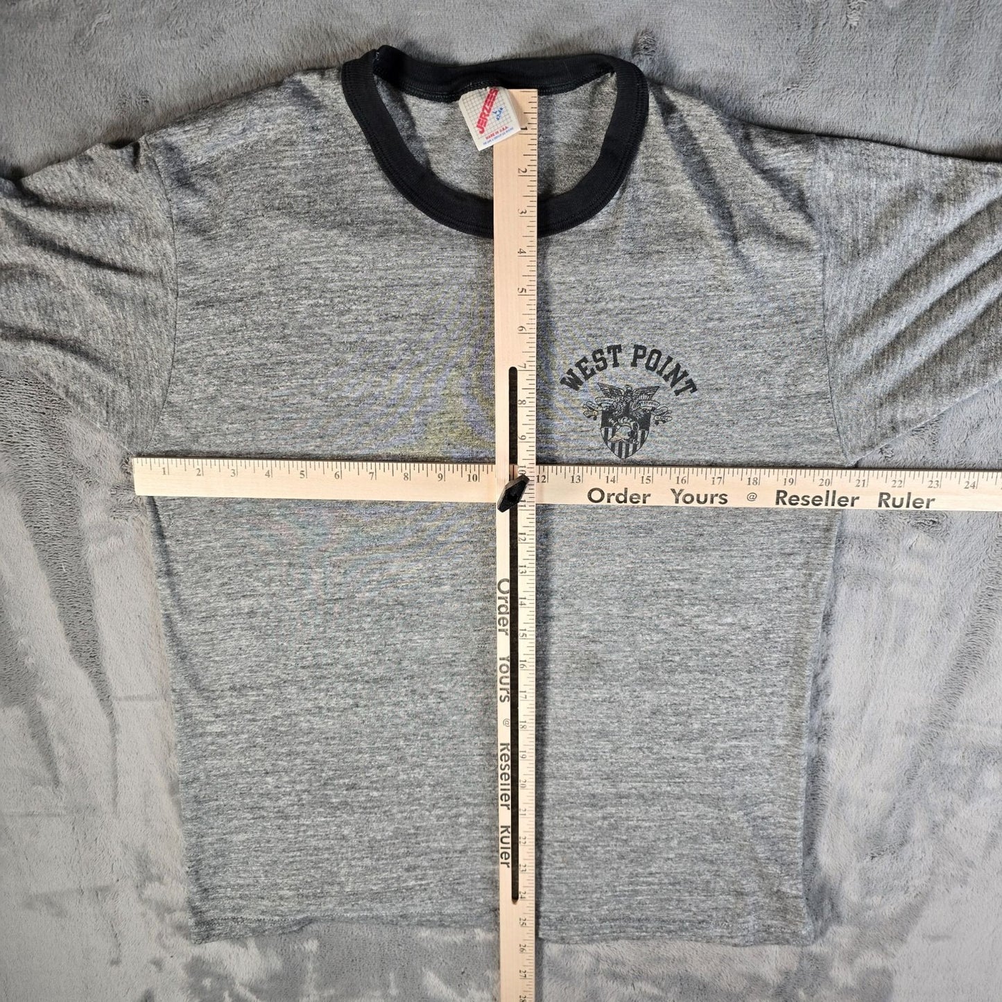 Vintage 1980s Jerzees West Point U.S.M.A Tri-blend Gray Ringer Tee T-Shirt (M/L)