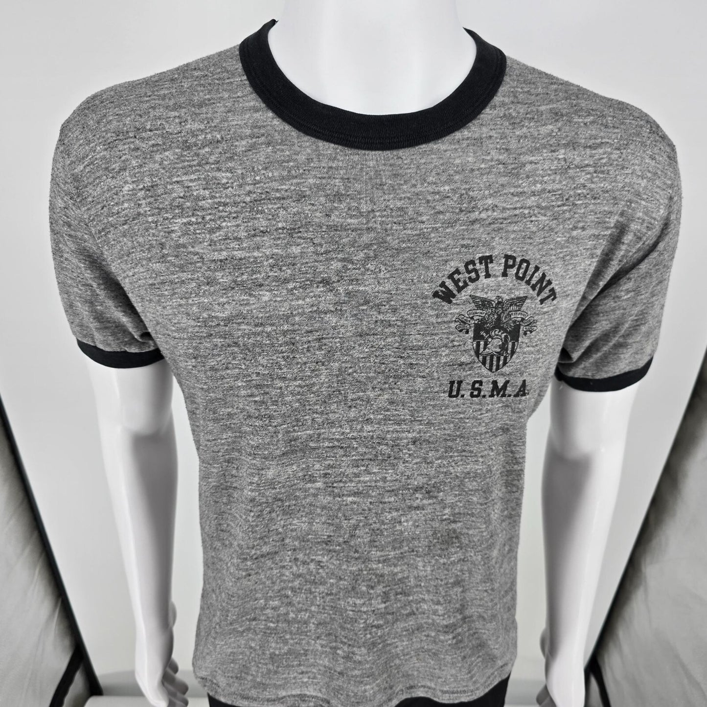 Vintage 1980s Jerzees West Point U.S.M.A Tri-blend Gray Ringer Tee T-Shirt (M/L)